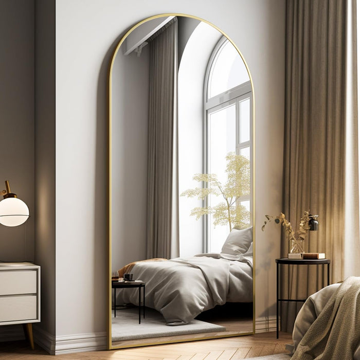 Oversized Full-Body Mirror, 76" X 34" Arched Full-Length Mirror, Gold Metal Frame, Floor Mirror for Bedroom, Living/Dressing Room, Gym - Stand/Wall Mounted/Leaning