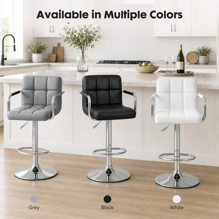 Swivel Bar Stools Set of 4, PU Leather Counter Height Stool with Arm | Upholstered Bar Chairs with Back, Barstools, Adjustable Height, Metal Legs, Kitchen Island, Cafe, Pub, Light Grey