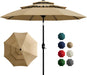 10Ft 3-Tier Patio Umbrella, Outdoor Table Umbrella with Vents, Easy Crank and Push Button Tilt, Market Umbrella with 8 Sturdy Ribs for Pool, Deck, Yard, Garden -Tan
