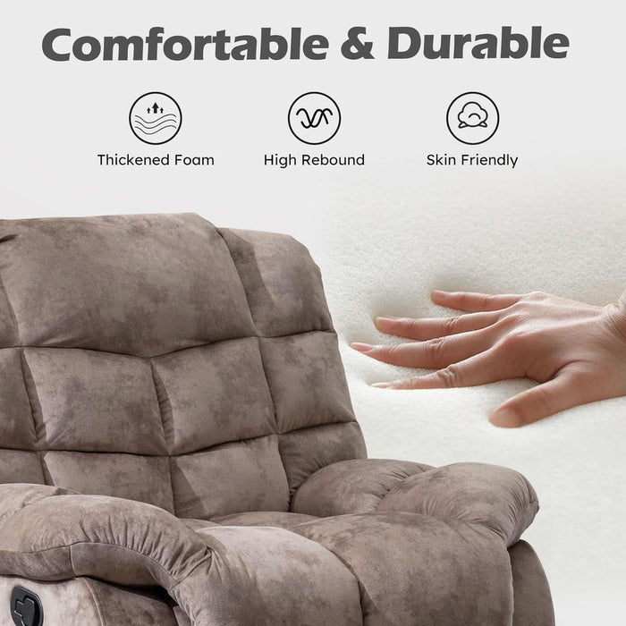 Reclining Couch for Living Room, Extra Wide Modern Overstuffed 3 Seat Recliner Manual Sofa Breathable Fabric and Padded Cushion, Light Brown