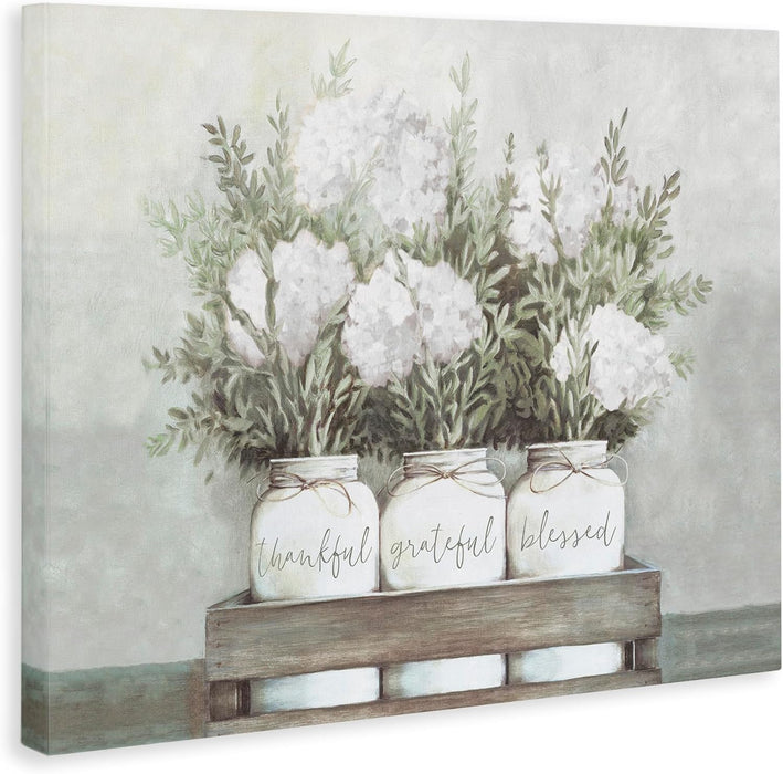 Pristine Hydrangea Bouquets Thankful Grateful Blessed Sentiment Canvas Wall Art Design by Dogwood Portfolio