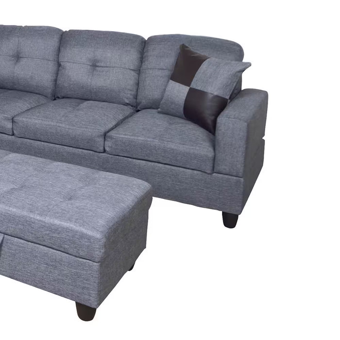 104 In. Square Arm 3-Piece Microfiber L-Shaped Sectional Sofa in Dark Gray