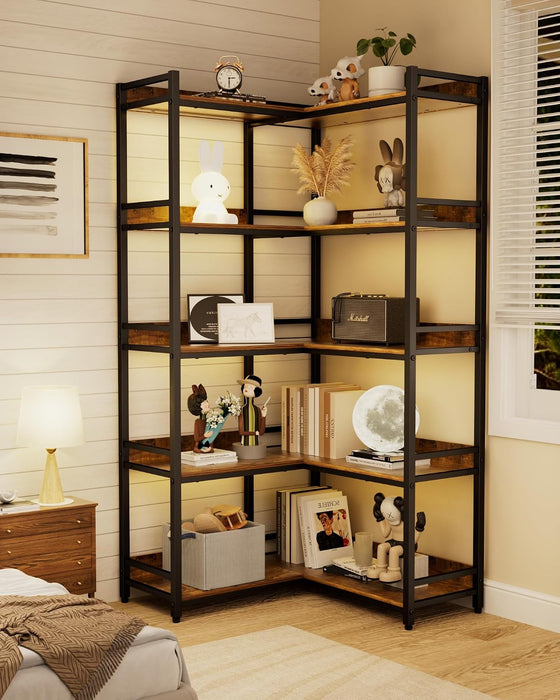 Large 5-Tier Corner Bookshelf, Modern Tall Corner Shelf Storage Rack