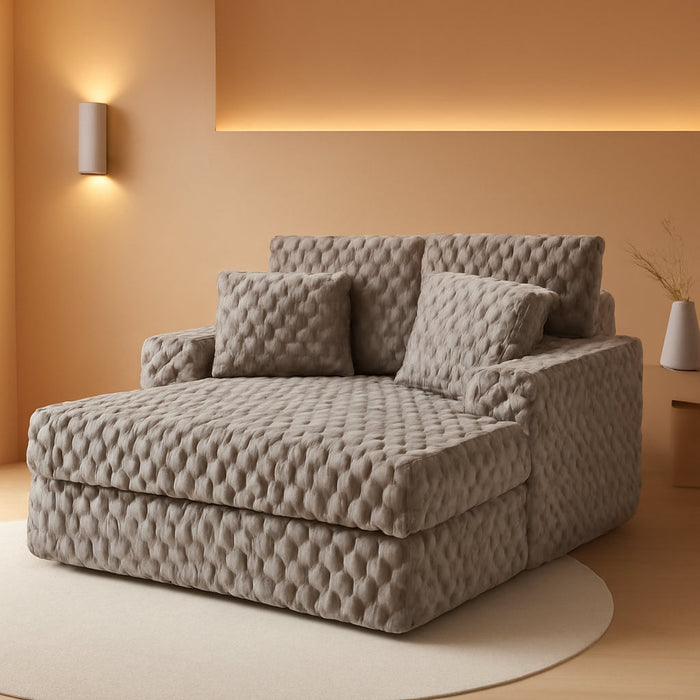 53 Inch Chaise Lounge Indoor, Plush Sleeper Chair with Throw Pillows, Upholstered Sofa Bed with Armrests, Plush Chair Bed for Living Room(Brown)