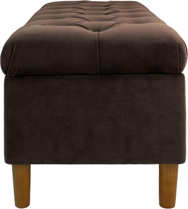 Home Decor | Tufted Ainsley Button Storage Ottoman Bench with Hinged Lid | Ottoman Bench with Storage for Living Room & Bedroom, Chocolate Brown Velvet