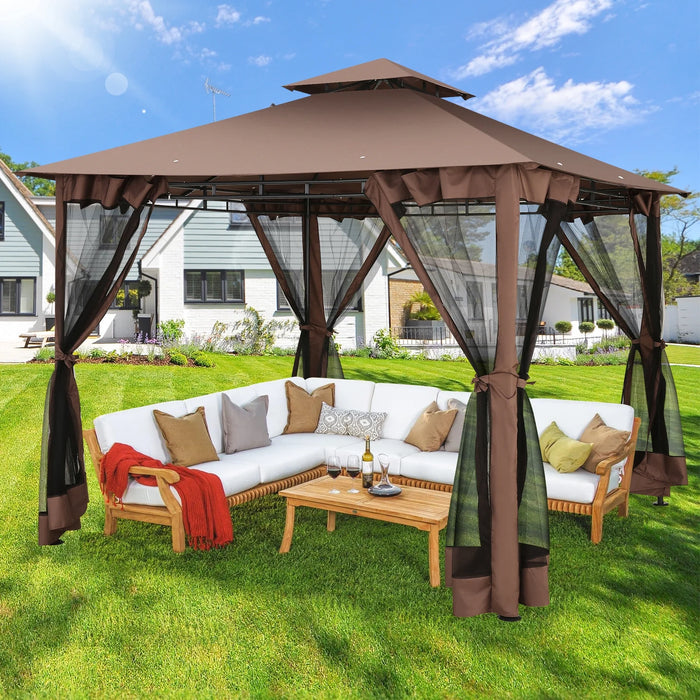 10'X10' Gazebo Canopy Tent, Assembled Style Wrought Iron Gazebo Tent with 4 Detachable Mosquito Net Sidewalls, Rainproof&Sunproof Gazebo Canopy for Tailgate, Yard, Beach