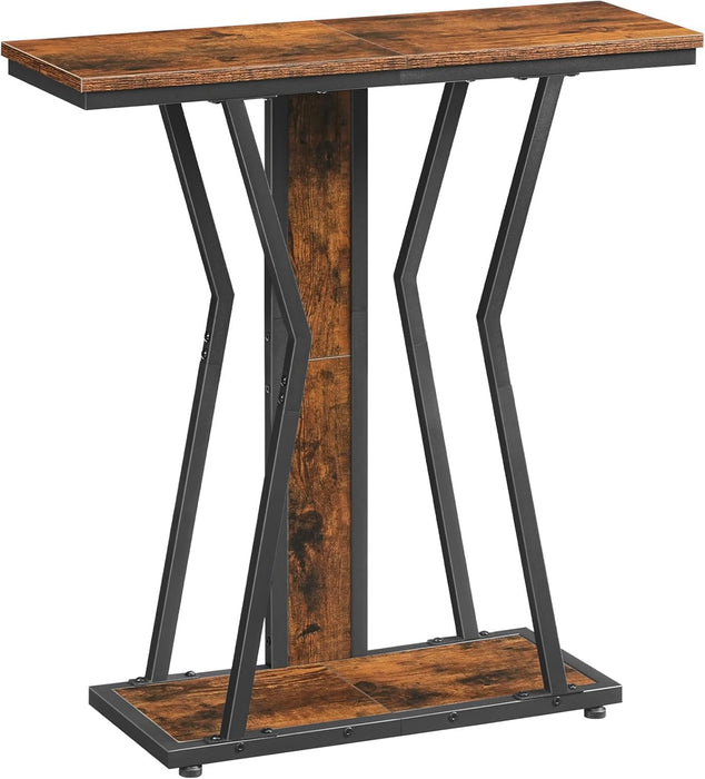 Narrow Console Table, 29.5" Small Entryway Table with Storage, 2-Tier Sofa Table behind Couch, Modern Style, for Living Room, Hallway, Foyer, Bedroom, Rustic Brown and Black BF66XG01