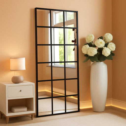 Windowpane Full Length Mirror, 65"X 24" Floor Standing Mirror, Black