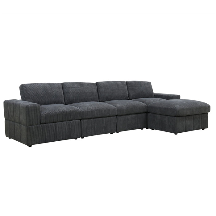 Sectional Sofa, 132" Oversized 4 Seater Couch with Ottoman for Living Room, Corduroy, Gray