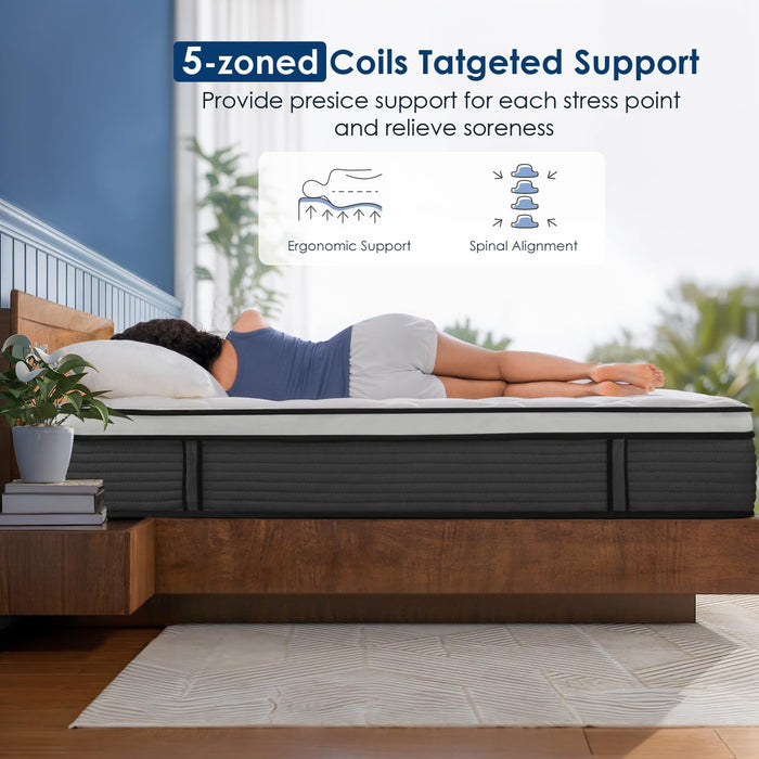 Queen Mattress, 12 Inch Queen Size Hybrid Mattress in a Box, Enhanced Edge Support, Cooling Hybrid Bed, Gel-Memory Foam & Individually Pocket Coil, Back Pain Relief, Medium Firm, Fiberglass Free