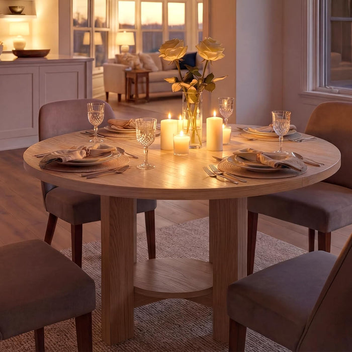 47 Inches round Dining Table for 4-6 People, White Oak Gray