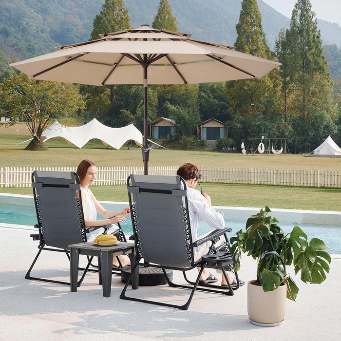 9FT 3 Tier Patio Umbrella Outdoor Market Umbrella Table Umbrellas with 8 Ribs 1.5 Pole Push Button Tilt and Crank UV Protection for Garden,Beige