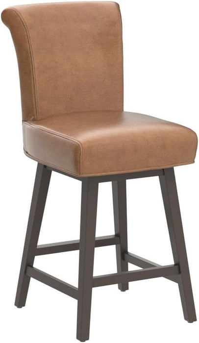 26 Inch Counter Height Swivel Bar Stools Set of 2, FSC Certified Modern Upholstered Faux Leather Swivel Barstool Chair with Back, Saddle Brown