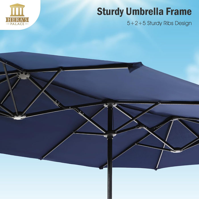 13 Ft Large Patio Umbrella, Double-Sided Twin, Outdoor Market Umbrella with Crank Handle, Powerful UV Protective, Navy Blue