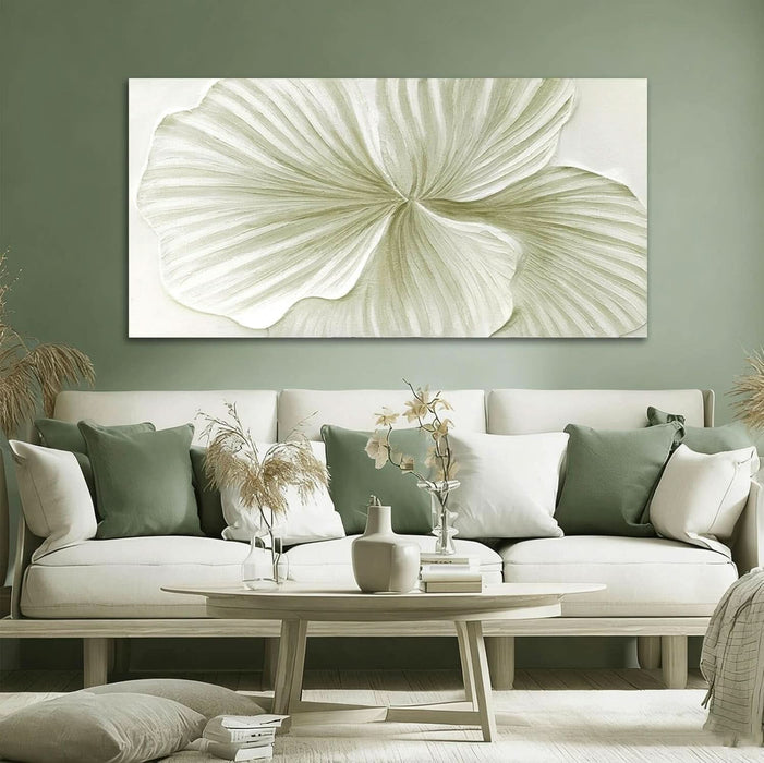 Large Green Flower Wall Art Plant Ginkgo Canvas Hand-Drawn Painting Modern 29X58 Abstract Botanical Artwork Minimalist Decoration for Living Room Bedroom Office