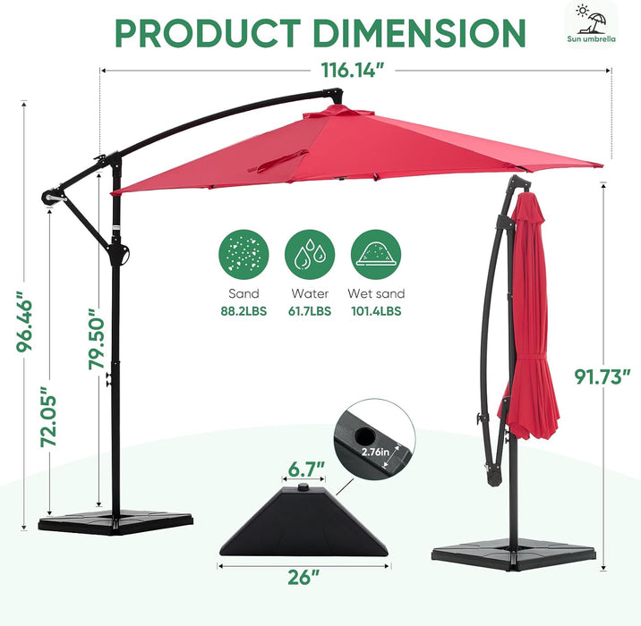 10FT Patio Umbrella, Cantilever Umbrella, UV Protection