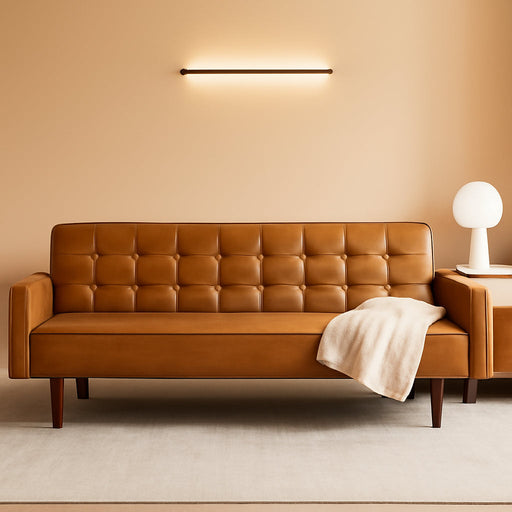 Brown PU FullGrain Leather SpaceSaving ThreeSeater Sofa