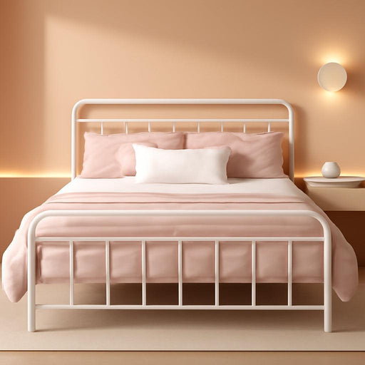 Florence Full Panel Metal Platform Bed Frame, Mattress Foundation, No Box Spring Needed, Easy Assembly, White, Full