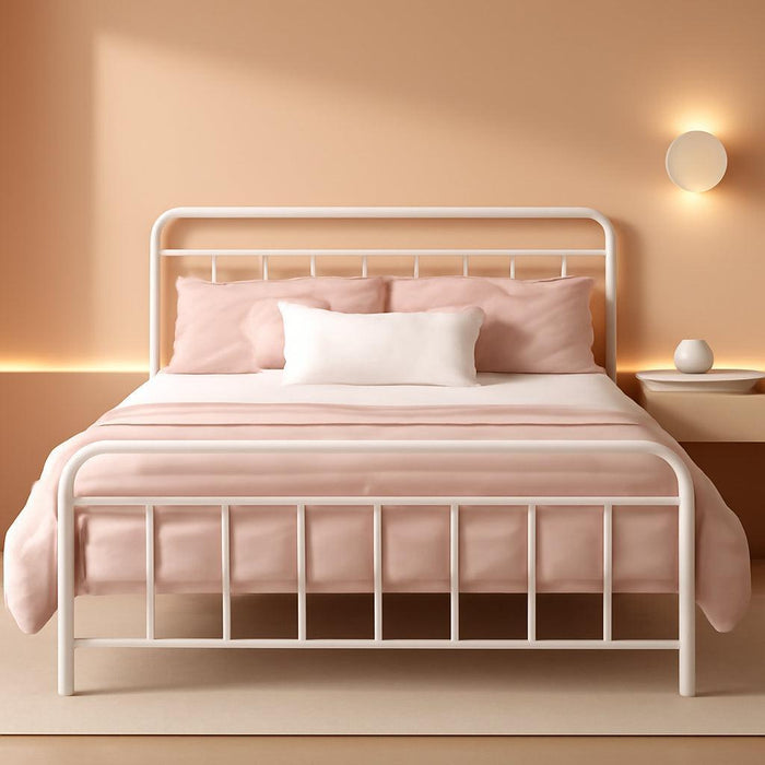 Florence Full Panel Metal Platform Bed Frame, Mattress Foundation, No Box Spring Needed, Easy Assembly, White, Full