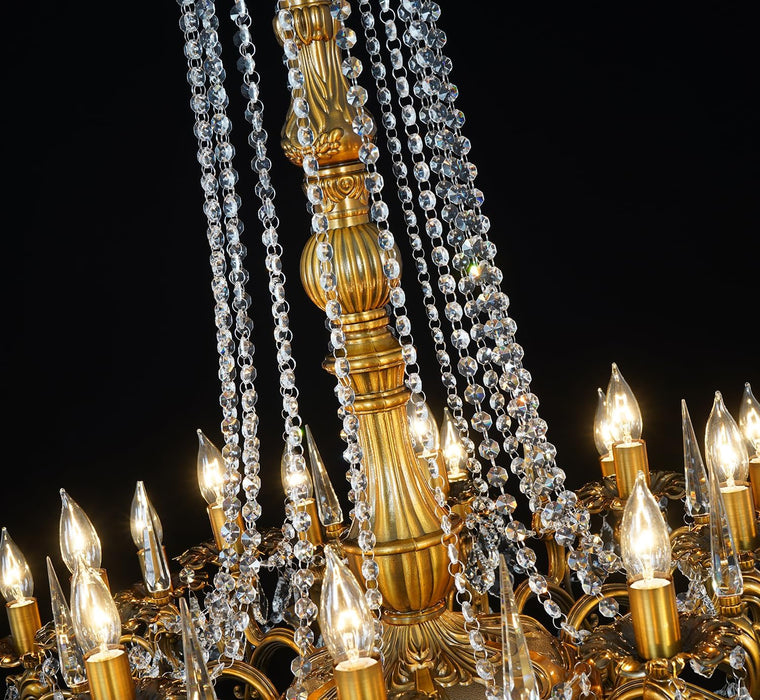 24-Light Antique Gold Crystal Chandelier, Extra Large Luxury Candle Chandelier Lighting Fixture for High Ceiling Foyer, Grand Entryway Living Room, Oversized D39 H64