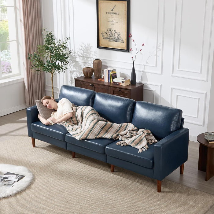 Mid Century Modern FauxLeather Sofa 91Inch NavyBlue