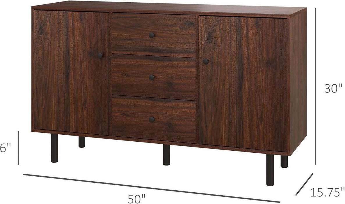Sideboard Buffet Cabinet, with 2 Cupboards, 3 Drawers and Adjustable Shelves, Coffee Bar Cabinet for Living Room, Entryway, Rustic Brown