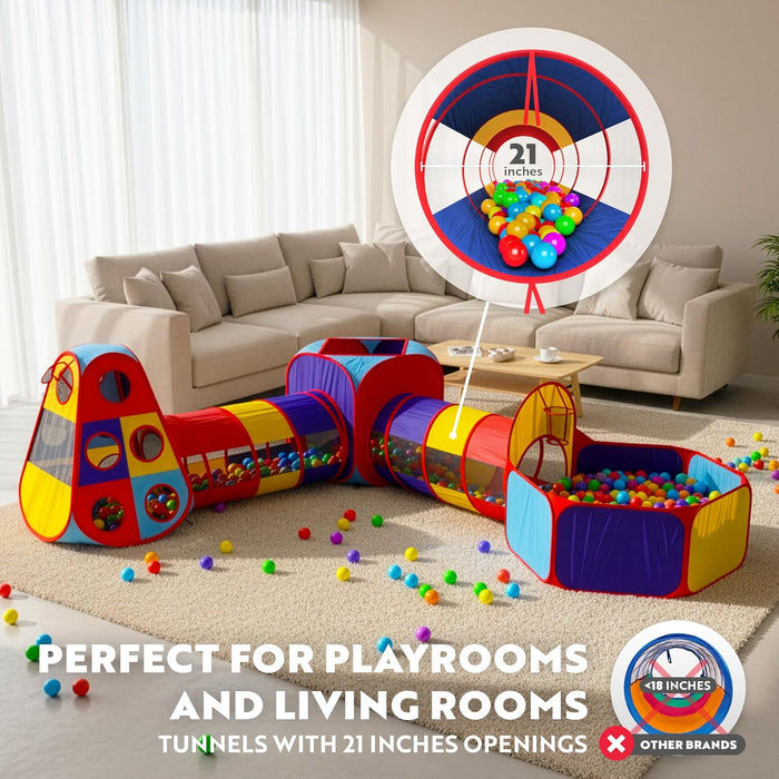 5Pc Kids' Play Tents & Tunnels - Ball Pit for Toddlers, Basketball Hoop, Crawling Tubes, Pop-Up Playhouses, Baby Obstacle Course for Indoor or Outdoor Use