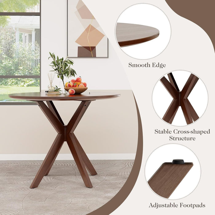 36" round Wood Dining Table, Farmhouse Kitchen Table with Intersecting Pedestal Base & Solid Rubber Wood Legs, Vintage Coffee Tables for Dinette, Small Spaces, Restaurant, Brown