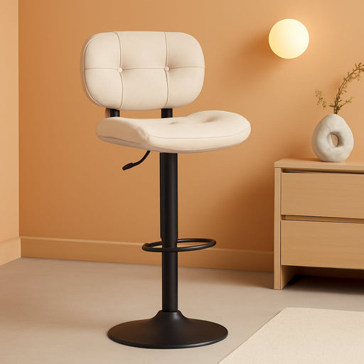 VASAGLE Bar Stools Set of 2, Height Adjustable Swivel Chairs, PU Leather | Kitchen Barstools with Back and Footrest, Quilt Surface, Steel, Dining Room, Counter, Cream White,Uljb150W101S