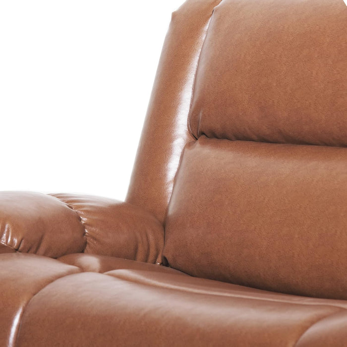 Carlo Oversized Manual Recliner Chair with Cup Holder, Faux Leather Recliner Sofa, Modern Reclining Accent Chair, Sturdy Wooden Frame, Brown