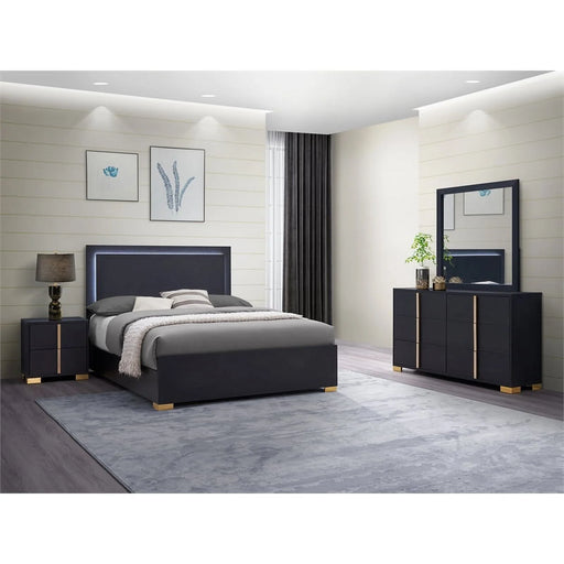 4-Piece Contemporary Wood Queen Bedroom Set in Black/Gold