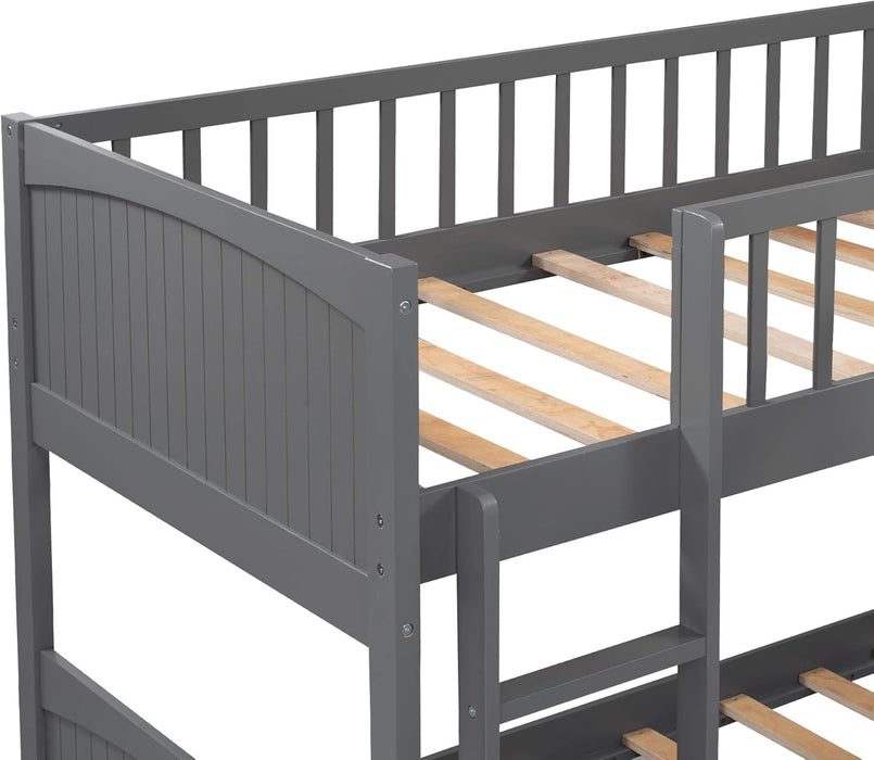 Triple Bunk Bed for Kids L Shaped Bunk Bed Solid Wood Twin over Twin over Twin Bed with 2 Drawers and 2 Ladders, No Box Spring Needed, Gray