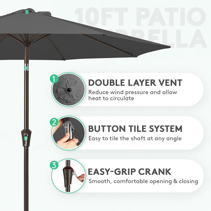 10 Ft Outdoor Patio Umbrella W/Tilt and Crank, Gray