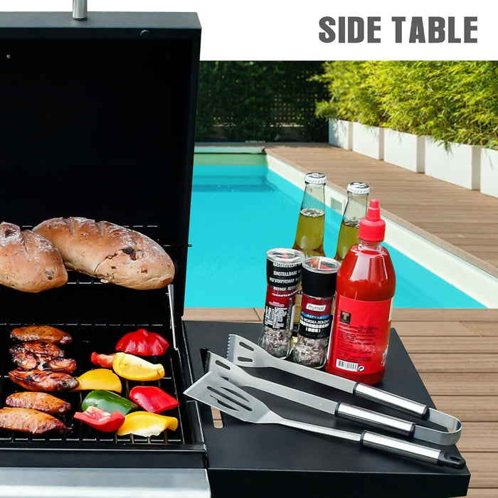 3 Burner BBQ Propane Gas Grill, Stainless Steel 30,000 BTU Patio Garden Barbecue Grill with Two Foldable Shelves