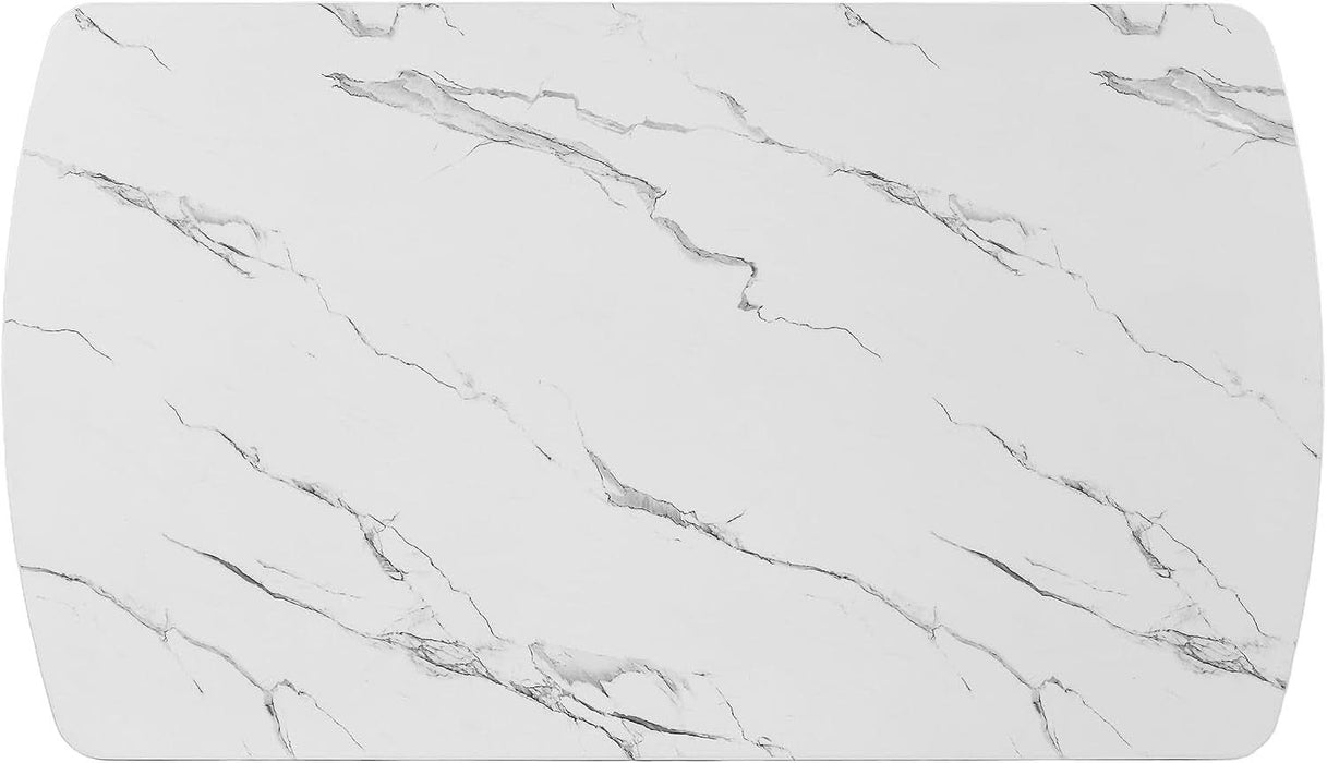 63" Faux Marble Dining Table for 4-6, Rectangle, White