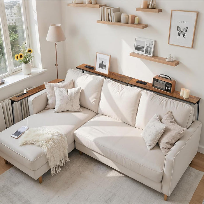 90 Inch Narrow Console Table with Outlet,Adjustable Height(25"-37") behind Sofa Table,Couch behind Table Skinny,Couch Shelf with Charging Station,Long Entryway Tables for Living Room, Brown