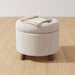 round Linen Ottoman with Storage, Tufted Upholstered Footstool for Living Room and Bedroom, 20" X 17", Linen Burlap Beige