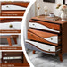3-Drawer Dresser with Sculpted Wave Fronts, Tri-Color Drawer Design, Modern Chest of Drawers Storage Cabinet for Bedroom, Living Room, Hallway, or Office