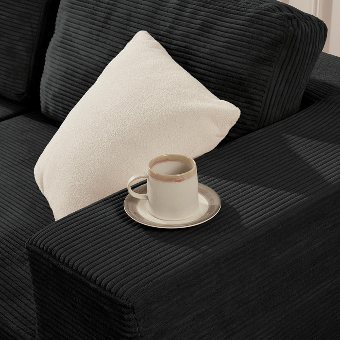 106Inch Black Convertible Corduroy Modular Sectional Sofa