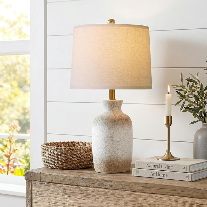 24'' Farmhouse Ceramic Table Lamp with Natural Textured Finish