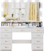 Vanity Desk with Lighted Mirror, Makeup Vanity Table with Power Outlet, 9 Drawers & Crystal Handles, 43.3” Large Vanity Desk Dressing Table for Women, Girls, Bedroom, White
