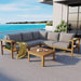4 Pieces Patio Furniture Set, Outdoor L-Shaped Sectional Sofa Set with Coffee Table, Acacia Wood Conversation Seating & Thick Cushions and Side Table, for Backyard, Garden and Poolside, Grey