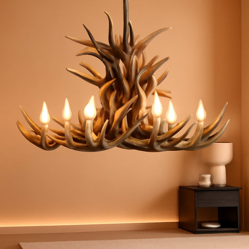 Deer Antler Chandelier Lighting,Large Deer Rustic Farmhouse Chandelier Light Fixtures for Dining Room Living Room Kitchen Island Bedroom Entryway Foyer (9 Lamp Arms + 6 Arms)