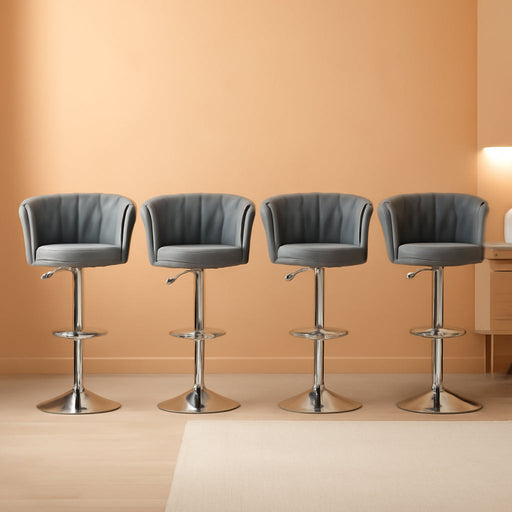 Velvet Bar Stools Set of 4,Modern Swivel Bar Chairs Counter Height Barstool,Adjustable Barstools with High Backrest,Upholstered Kitchen Island Chairs,Grey
