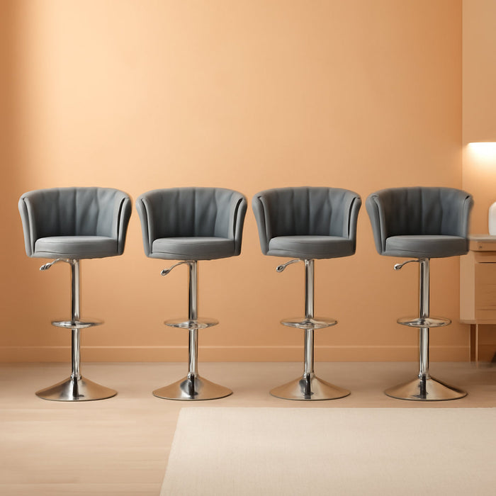 Velvet Bar Stools Set of 4,Modern Swivel Bar Chairs Counter Height Barstool,Adjustable Barstools with High Backrest,Upholstered Kitchen Island Chairs,Grey