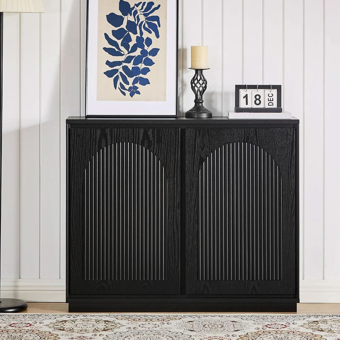 39" Black Real Wood Veneer Narrow Sideboard Buffet Storage Cabinet