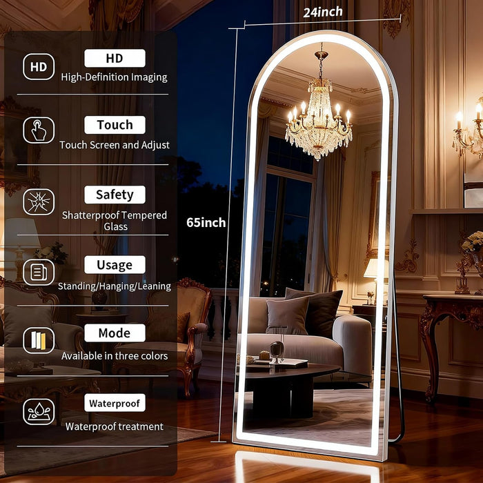 LED Arched Full Length Mirror with Lights 65"X24"