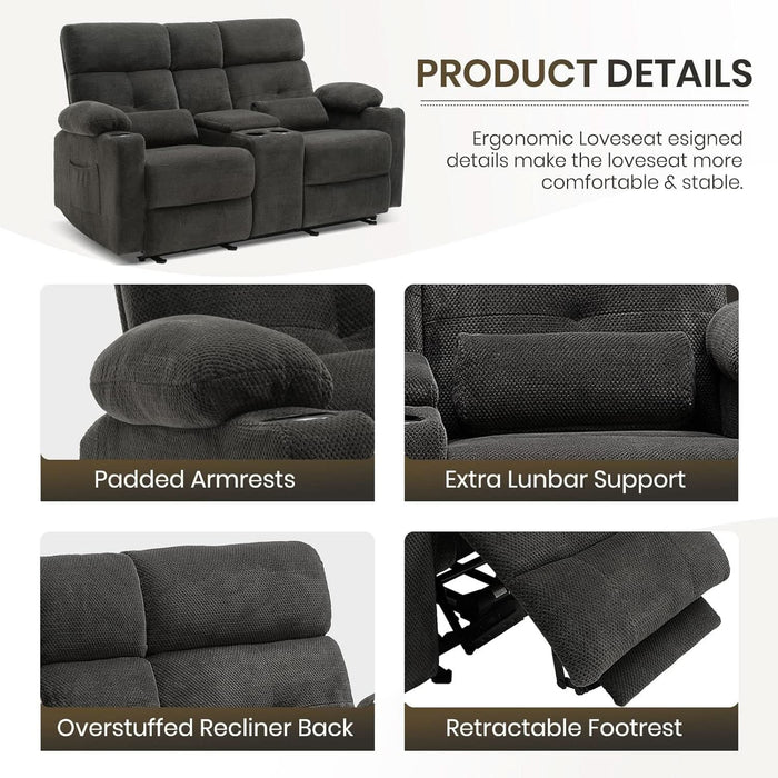 Power Reclining Loveseat with Console, Power Loveseat Recliner Sofa with Heat and Massage, Extended Footrest, Wall Hugger Recliners with Cup Holders, Lumbar Support for Living Room