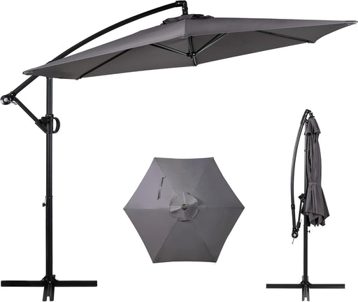 Offset Patio Umbrella with Easy Tilt Adjustment,Crank and Cross Base, Outdoor Cantilever Hanging Umbrella, Sunshade Free Standing Canopy, Dark Gray