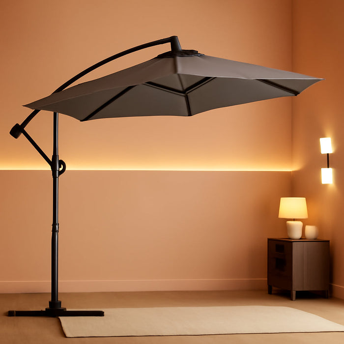 Offset Patio Umbrella with Easy Tilt Adjustment,Crank and Cross Base, Outdoor Cantilever Hanging Umbrella, Sunshade Free Standing Canopy, Dark Gray